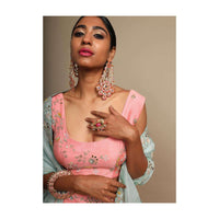 Pink Stone Ring With Polki, Moti And Beads In Ethnic Design By