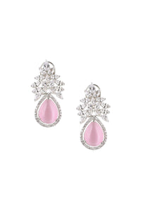 Pink Stone Studded Danglers In Mix Metal