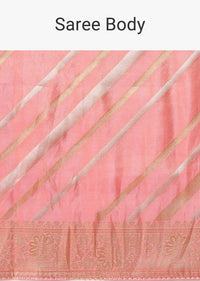 Pink Striped Tissue Silk Saree with Brocade Border Pallu And Unstitched Blouse Piece