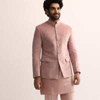 Pink Jodhpuri Set In Suede For Men