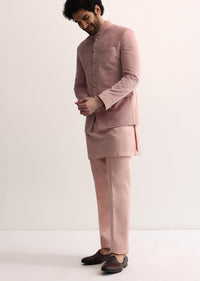 Pink Jodhpuri Set In Suede For Men