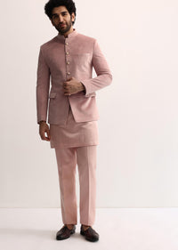 Pink Jodhpuri Set In Suede For Men