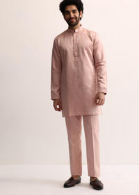 Pink Jodhpuri Set In Suede For Men