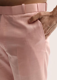 Pink Jodhpuri Set In Suede For Men