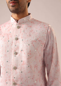 Pink Tie Dye Jacket And Kurta Set with Mirror Work