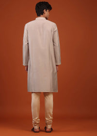 Powder Pink Silk Kurta Set With Thread And Zari Embroidery