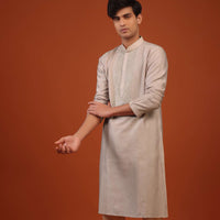 Powder Pink Silk Kurta Set With Thread And Zari Embroidery