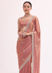 Pink Tissue Saree With Unstitched Blouse