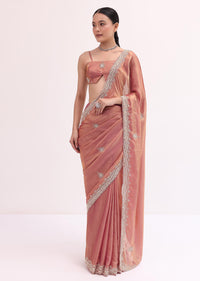 Pink Tissue Saree With Unstitched Blouse