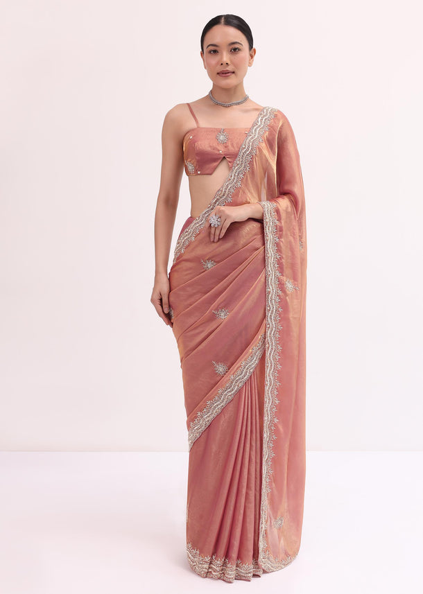 Pink Tissue Saree With Unstitched Blouse