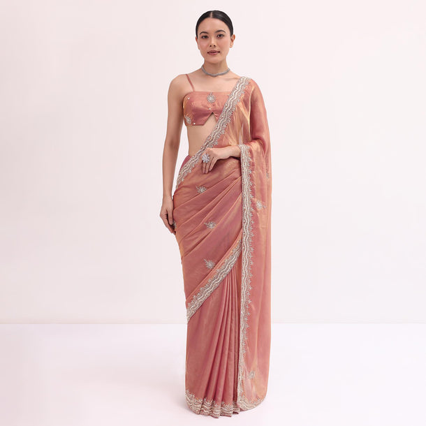 Pink Tissue Saree With Unstitched Blouse