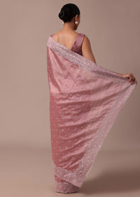 Pink Tussar Saree With Unstitched Blouse