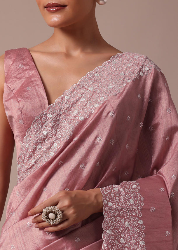 Pink Tussar Saree With Unstitched Blouse