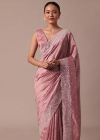 Pink Tussar Saree With Unstitched Blouse