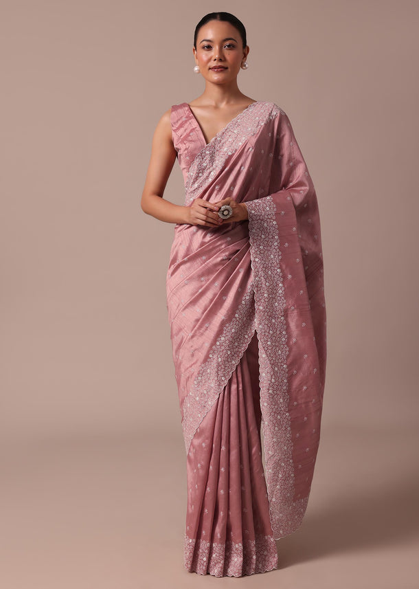 Pink Tussar Saree With Unstitched Blouse