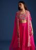 Pink Zardozi Embroidered Jacket With Skirt And Crop Top