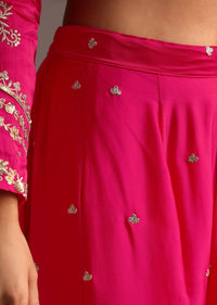 Pink Zari Work Palazzo Set With Organza Dupatta