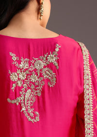 Pink Zari Work Palazzo Set With Organza Dupatta
