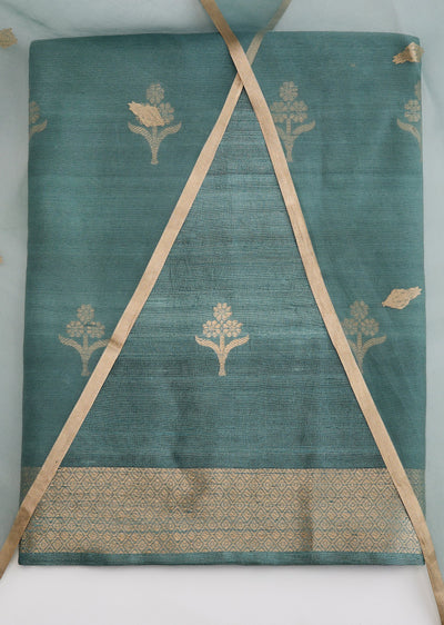 Pista Green Banarasi Silk Unstitched Suit With Dupatta