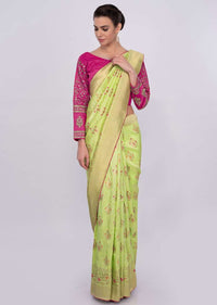 Pista green chanderi silk saree with weaved butti  only on Kalki