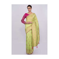 Pista green chanderi silk saree with weaved butti  only on Kalki