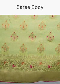 Pista green chanderi silk saree with weaved butti  only on Kalki