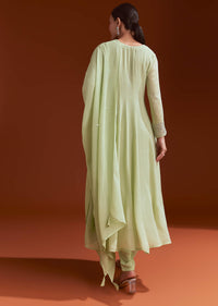 Pista Green Chinon Beaded Stone Work Anarkali Suit