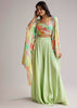 Pista Green Floral Cape Set With Crop Top And Palazzo
