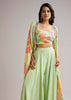 Pista Green Floral Cape Set With Crop Top And Palazzo