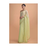 Pista Green Saree In Georgette With Embroidered Border And Buttis Online - Kalki Online