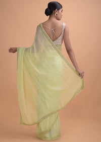 Pista Green Saree In Georgette With Embroidered Border And Buttis Online - Kalki Online