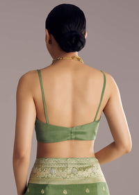 Pista Green Saree With Zari Weave And Stone Embellishments