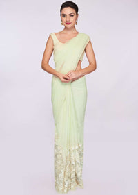 Pista green shaded georgette saree with net embroidered bottom 