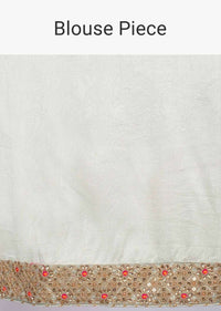 Pista green silk saree with multi color floral weaved work only on kalki