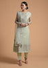 Pista Green Straight Cut Suit With Sequins Buttis All Over And Cord Embroidery On The Placket And Border