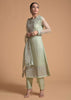 Pista Green Straight Cut Suit With Sequins Buttis All Over And Cord Embroidery On The Placket And Border