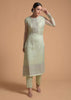 Pista Green Straight Cut Suit With Sequins Buttis All Over And Cord Embroidery On The Placket And Border