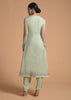 Pista Green Straight Cut Suit With Sequins Buttis All Over And Cord Embroidery On The Placket And Border