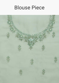 Pista Green Tissue Saree With Embroidered Scallop Border