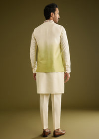 Pista Ombre Green Silk Kurta Jacket Set With Thread Work