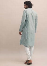 Pista Green Beads Embroidered Silk Kurta Set For Men