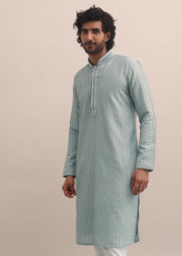 Pista Green Beads Embroidered Silk Kurta Set For Men