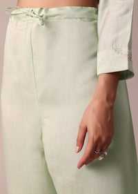 Pista Green Chanderi Pant Set With Embroidery