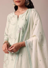 Pista Green Chanderi Pant Set With Embroidery