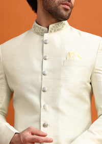 Pista Green Cut Work Embroidered Sherwani For Men