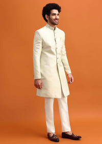 Pista Green Cut Work Embroidered Sherwani For Men