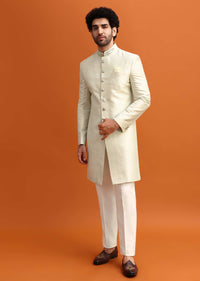 Pista Green Cut Work Embroidered Sherwani For Men