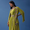 Pista Green Embroidered Indowestern Set With Cape Jacket In Georgette