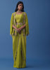 Pista Green Embroidered Indowestern Set With Cape Jacket In Georgette