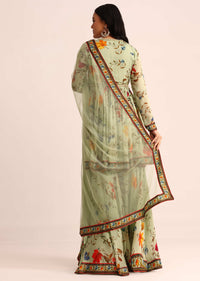 Pista Green Embroidered Georgette Kurta Sharara With Dupatta